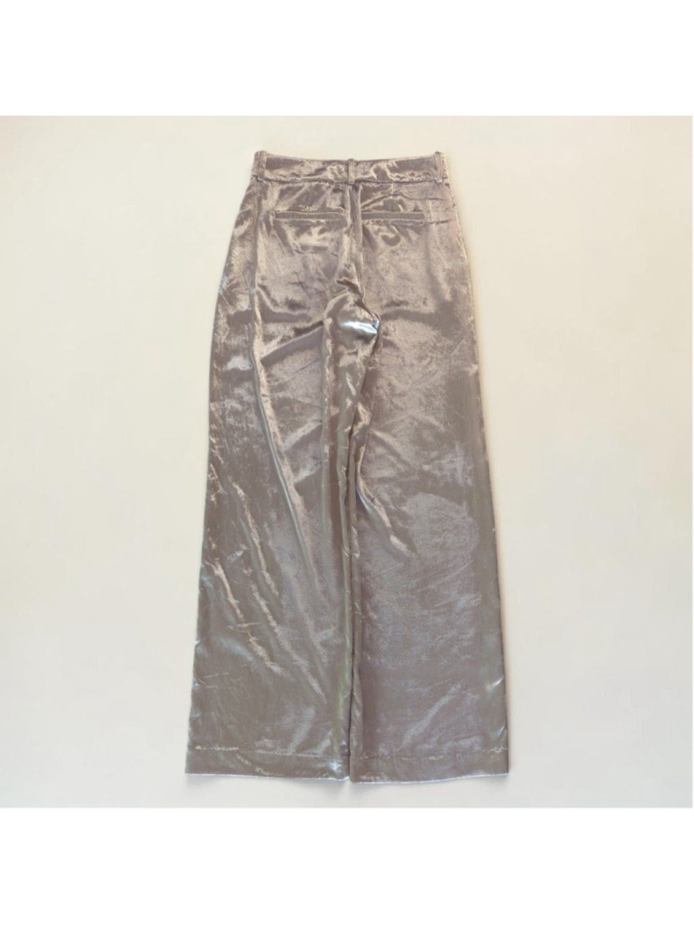 PAIGE Silver Velvet Wide Leg Pants NWT Sz 4 Icy Gray - Picture 5 of 16